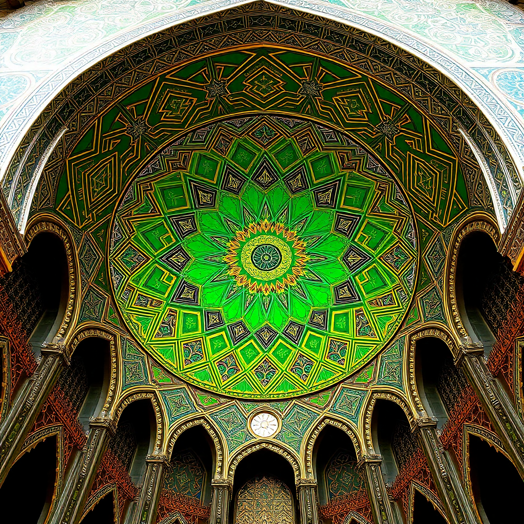 Interior of a traditional Islamic home, modest room with arched doorways, simple furnishings
